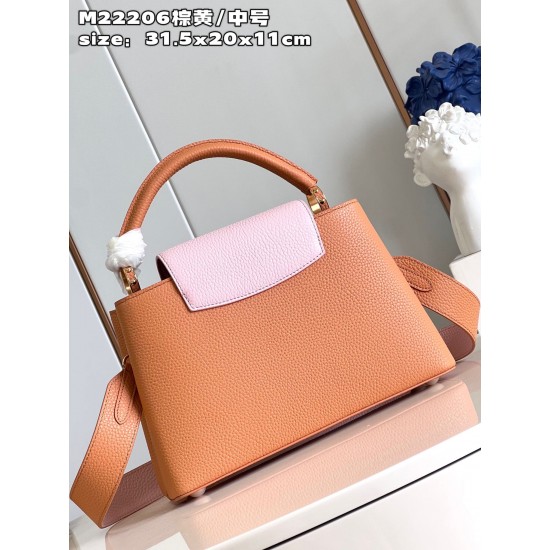 M22206 Brown Yellow Medium Capucines MM Handbag size：31.5x20x11cm