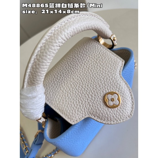 M48865 Blue with White Mini Capucines Mini Handbagsize：27x18x9cm 