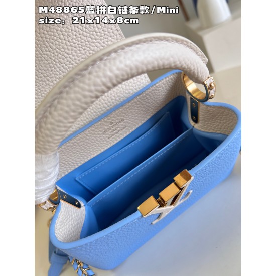 M48865 Blue with White Mini Capucines Mini Handbagsize：27x18x9cm 