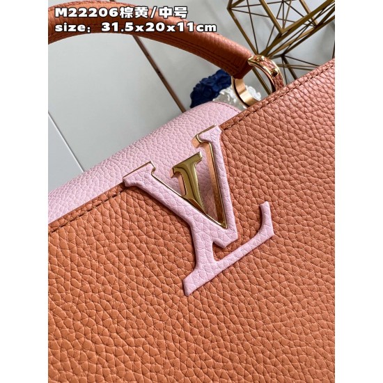 M22206 Brown Yellow Medium Capucines MM Handbag size：31.5x20x11cm