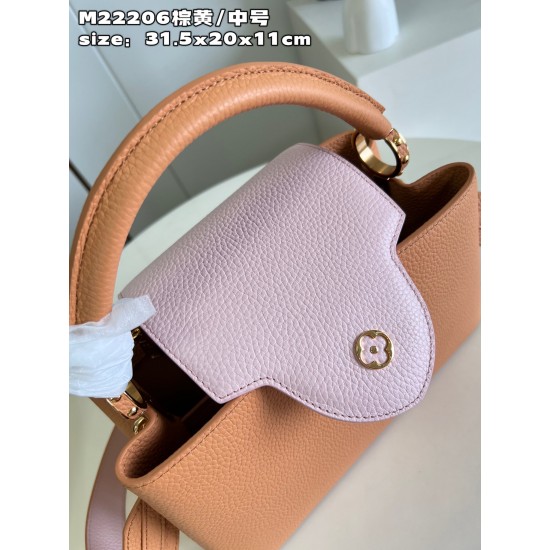 M22206 Brown Yellow Medium Capucines MM Handbag size：31.5x20x11cm
