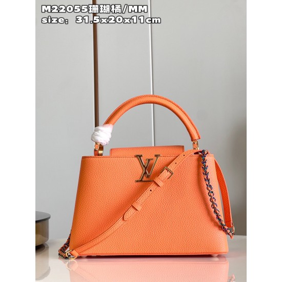 M22055 Coral Orange Medium Capucines MM Handbagsize：31.5x20x11cm 