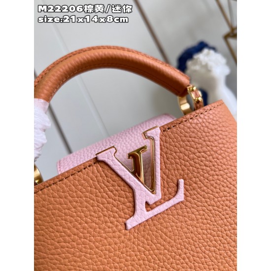 M22206 Brown Yellow Capucines Mini Handbag size:21x14x8 cm
