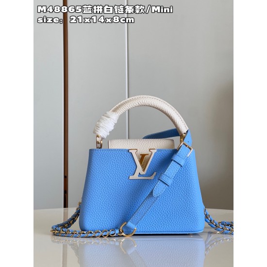 M48865 Blue with White Mini Capucines Mini Handbagsize：27x18x9cm 