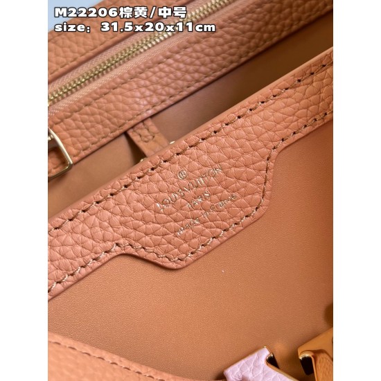 M22206 Brown Yellow Medium Capucines MM Handbag size：31.5x20x11cm