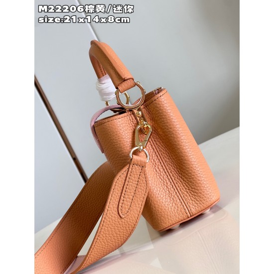 M22206 Brown Yellow Capucines Mini Handbag size:21x14x8 cm