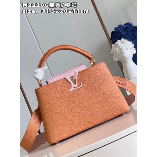 M22206 Brown Yellow Medium Capucines MM Handbag size：31.5x20x11cm